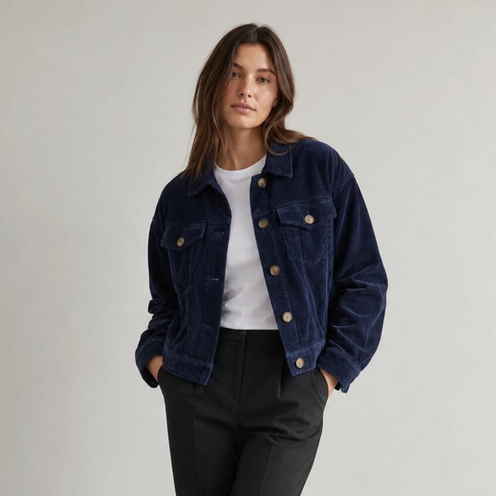 Anthropologie Sparkz Copenhagen Amanda Navy Blue Corduroy Cropped Jacket, size S - Picture 6 of 6